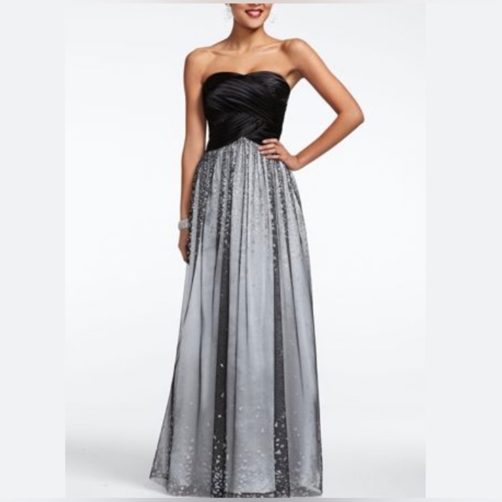 Hailey Logan By Adrianna Papell Black & Silver Glittery Strapless Prom Dress